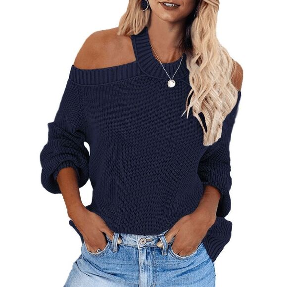 Sweaters - Pullover Backless Loose Jumper Sweaters - Size: S